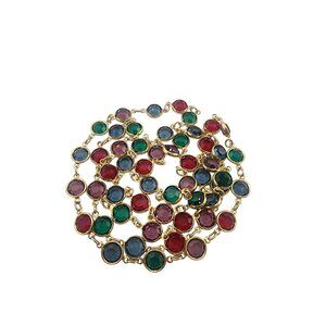 Vintage 34" Glass Bezel Set Necklace (A4675)